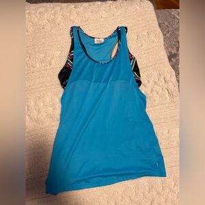 Blue Athletic Tank Top with Built in Multicolor Sports Bra